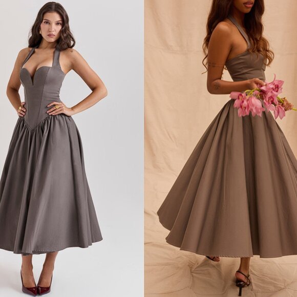 House of CB ‘Coquette' Smoke Halter Midi Dress NWOT - Picture 7 of 11